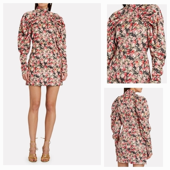 ROTATE Birger Christensen Kim Ruched Floral‎ Mini Dress - Picture 1 of 3